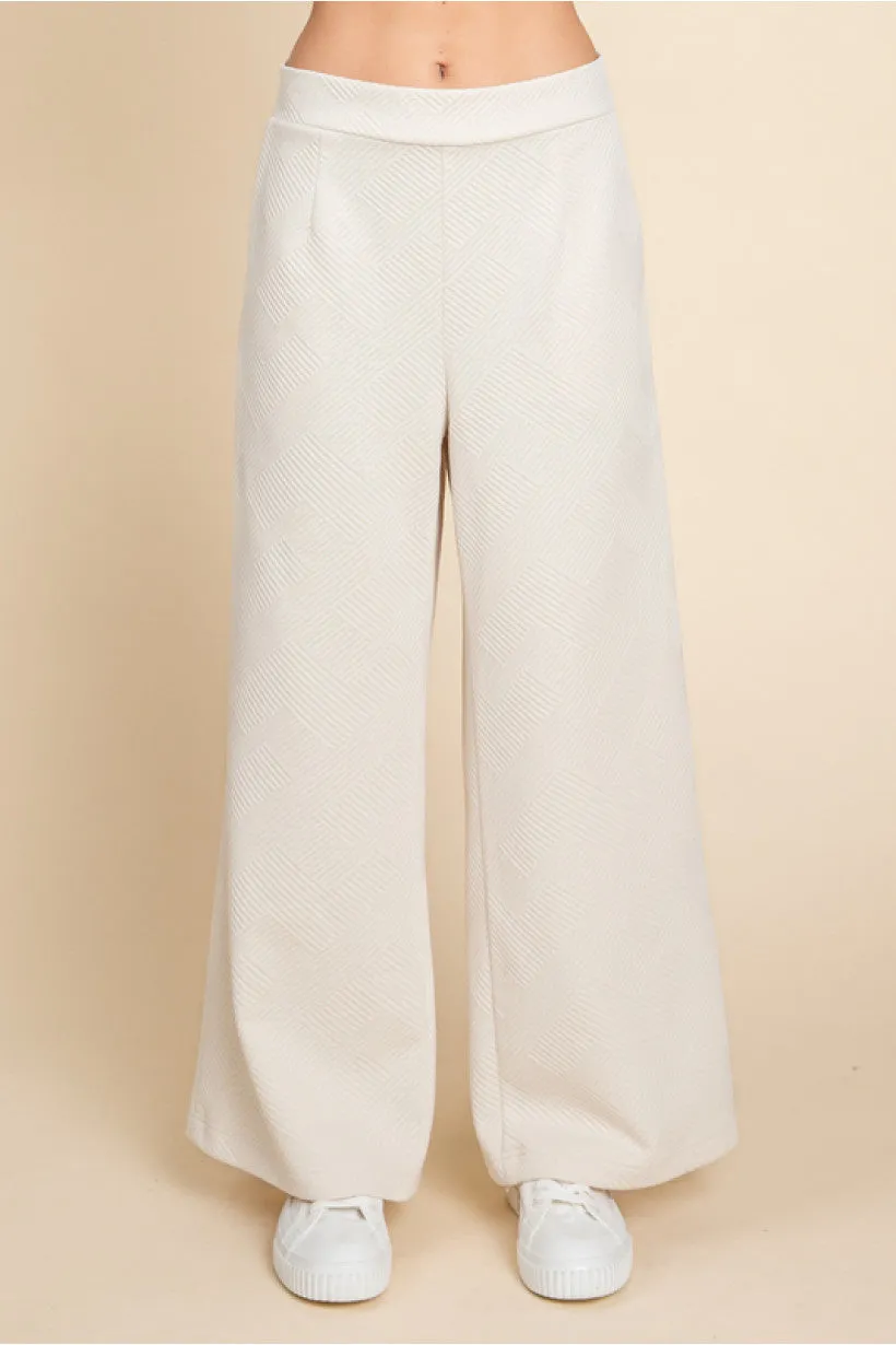 Textured Pants W/Waist-Band Back Stretch-Band SIDE POCKETS WIDE LEG