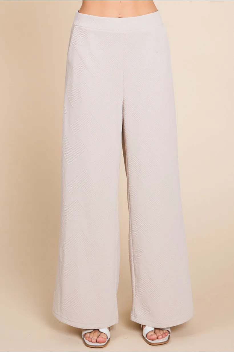 Textured Pants W/Waist-Band Back Stretch-Band SIDE POCKETS WIDE LEG