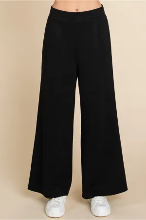 Textured Pants W/Waist-Band Back Stretch-Band SIDE POCKETS WIDE LEG