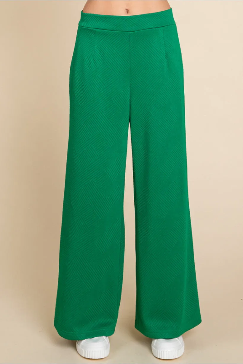 Textured Pants W/Waist-Band Back Stretch-Band SIDE POCKETS WIDE LEG