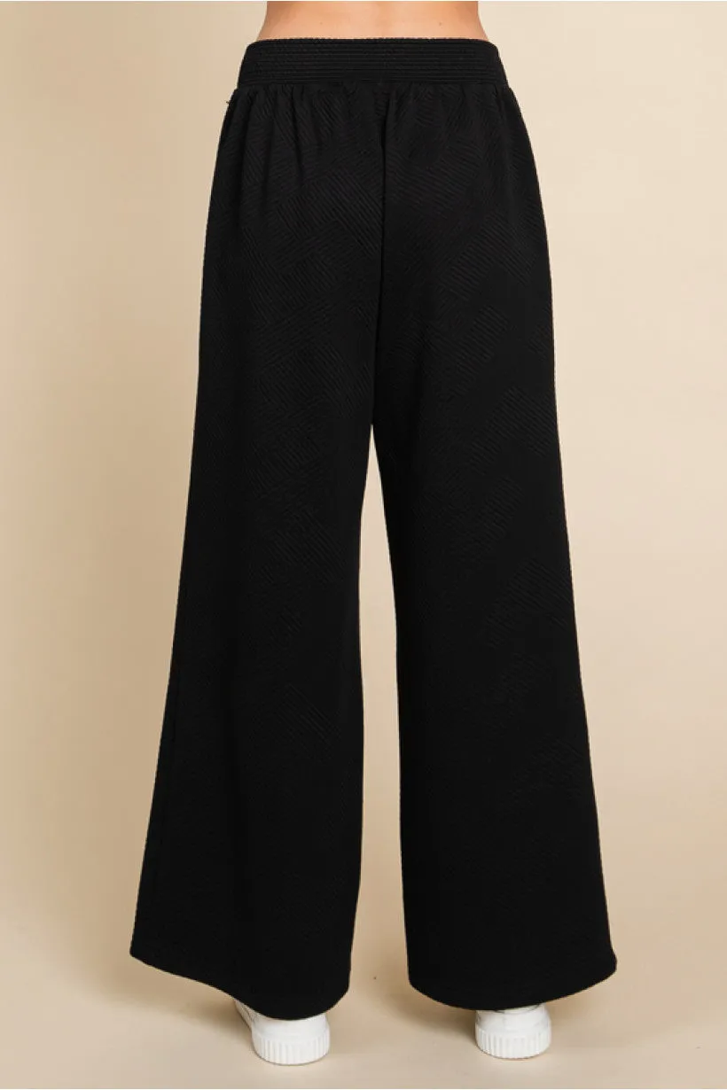 Textured Pants W/Waist-Band Back Stretch-Band SIDE POCKETS WIDE LEG