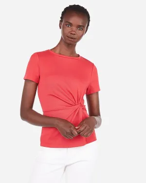 Textured Twist Waist Top in Guava