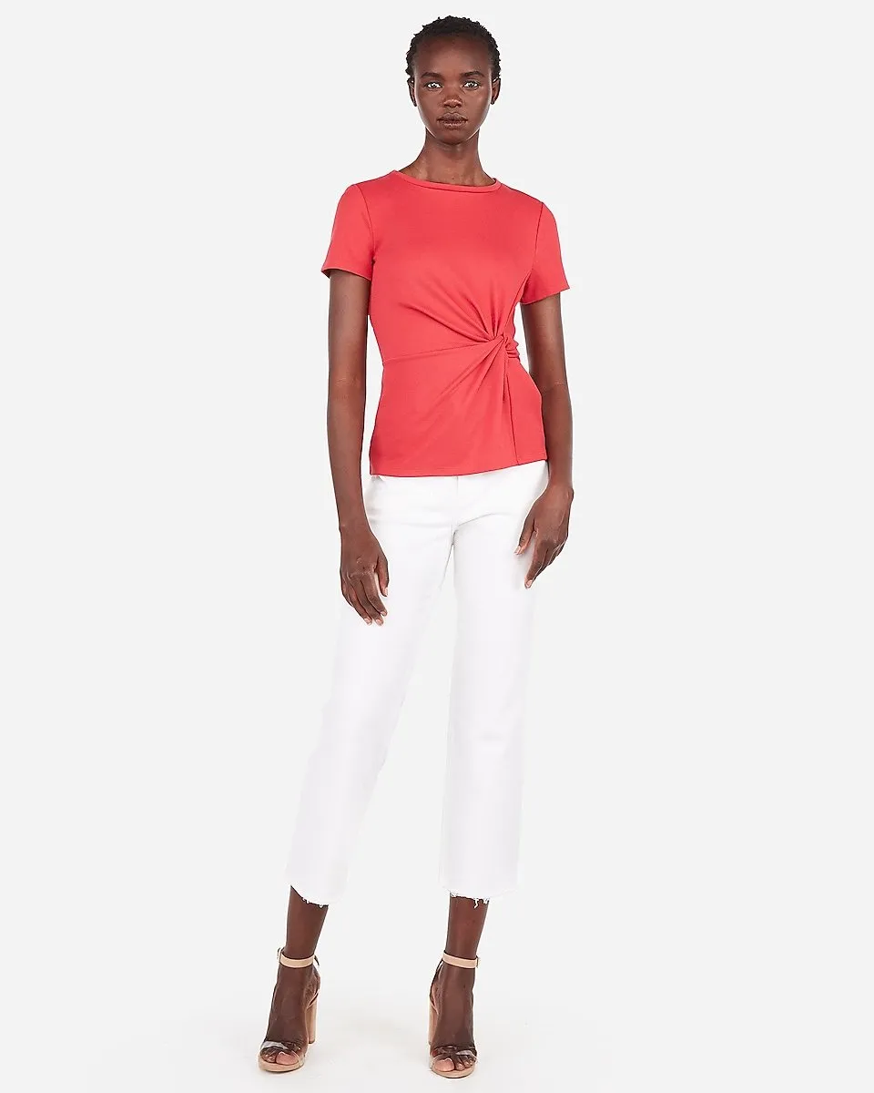 Textured Twist Waist Top in Guava