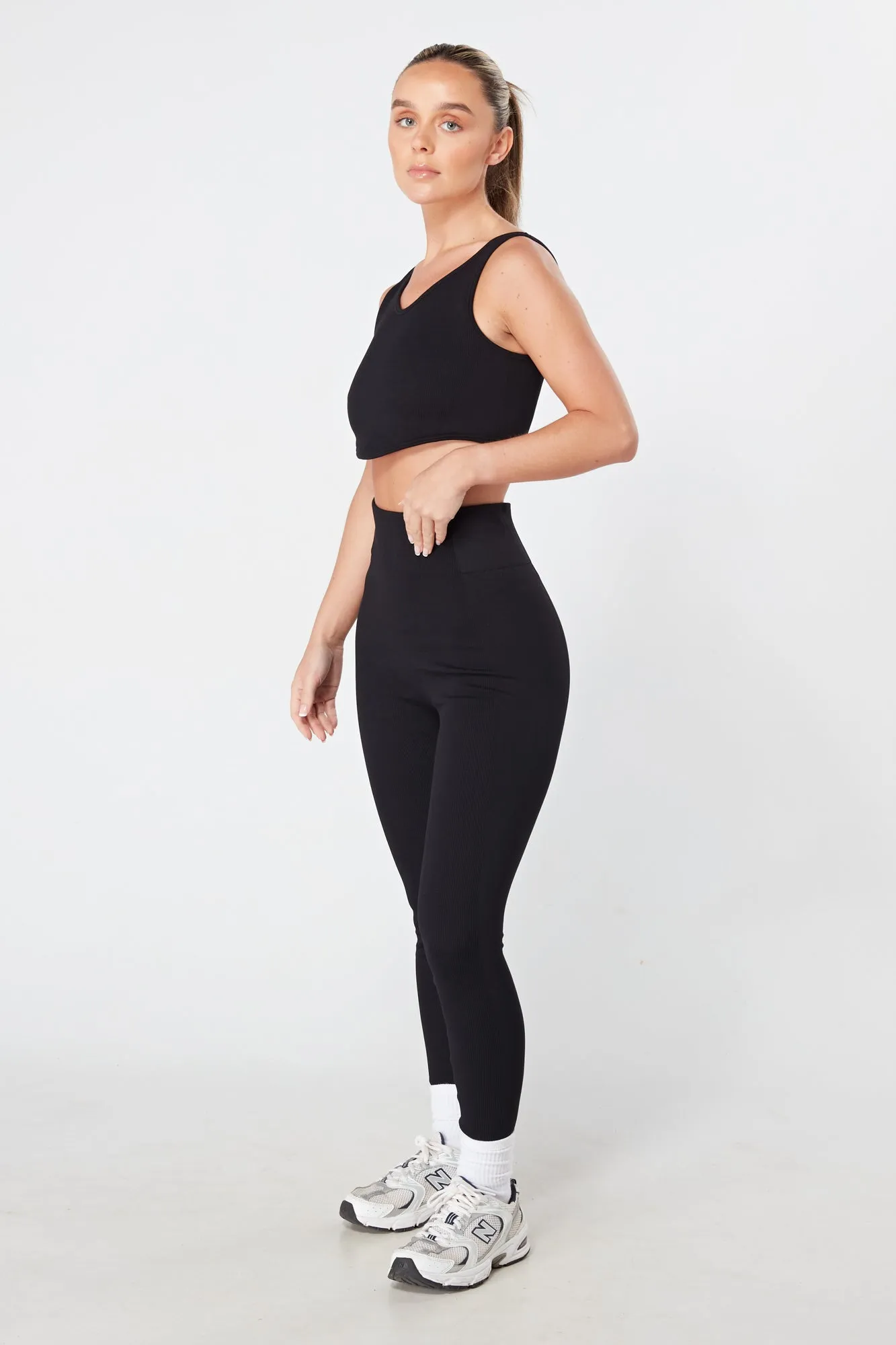 Twill Active Ribbed Legging - Black