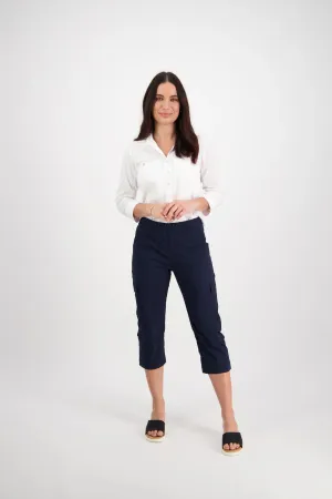 Vassalli - Poplin Pull On Cargo Pant  - Navy