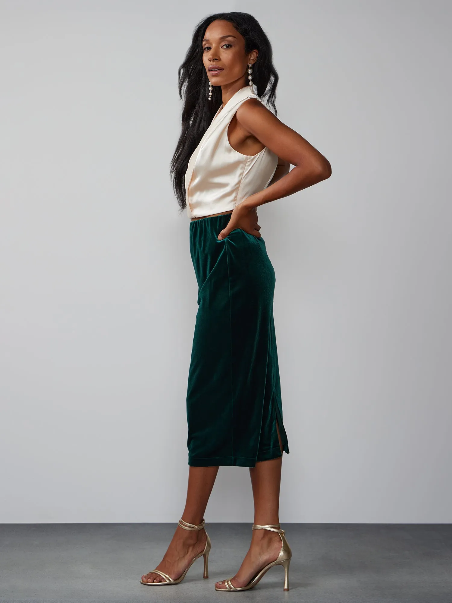 Velvet Midi Pencil Skirt