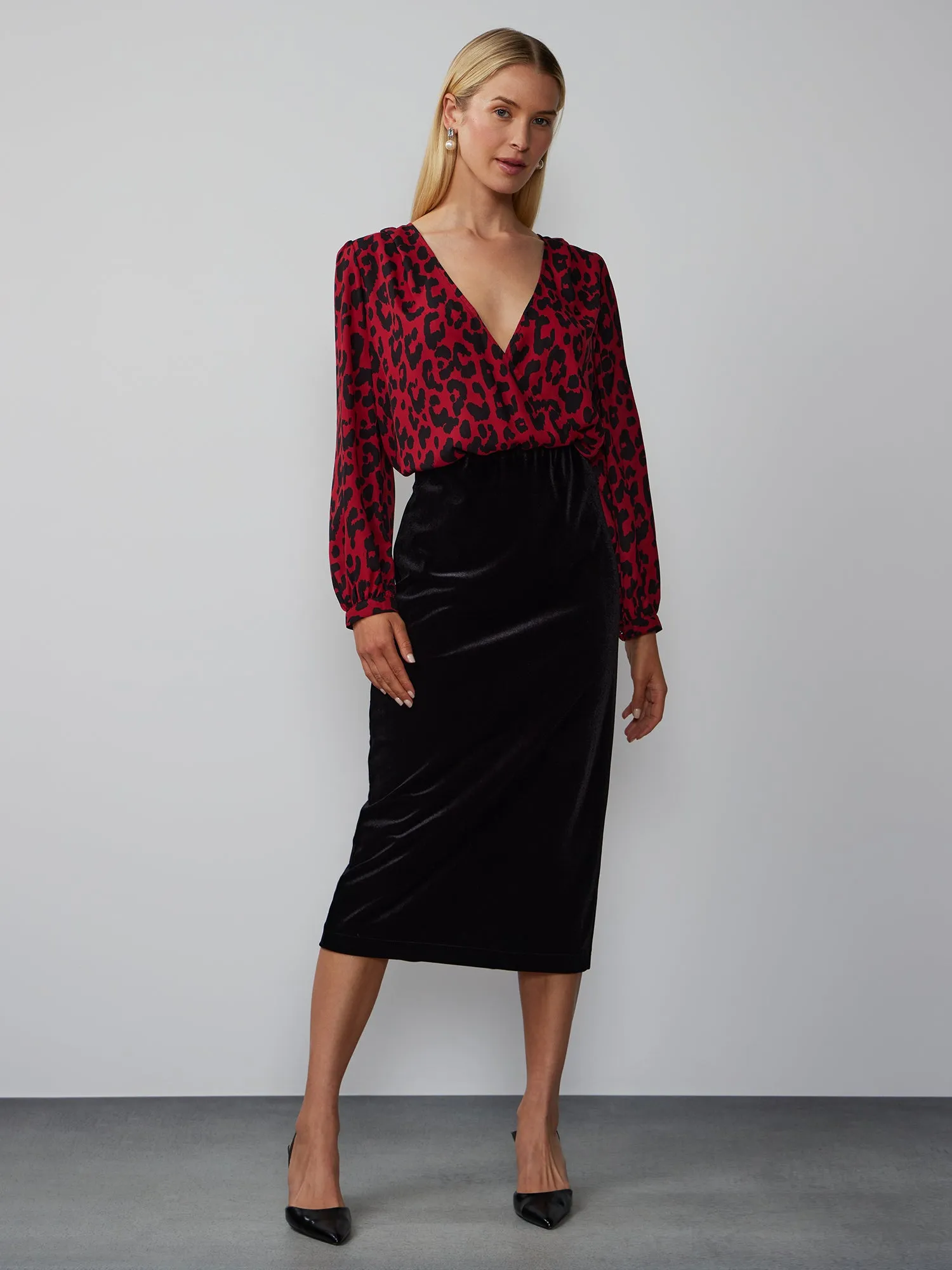 Velvet Midi Pencil Skirt