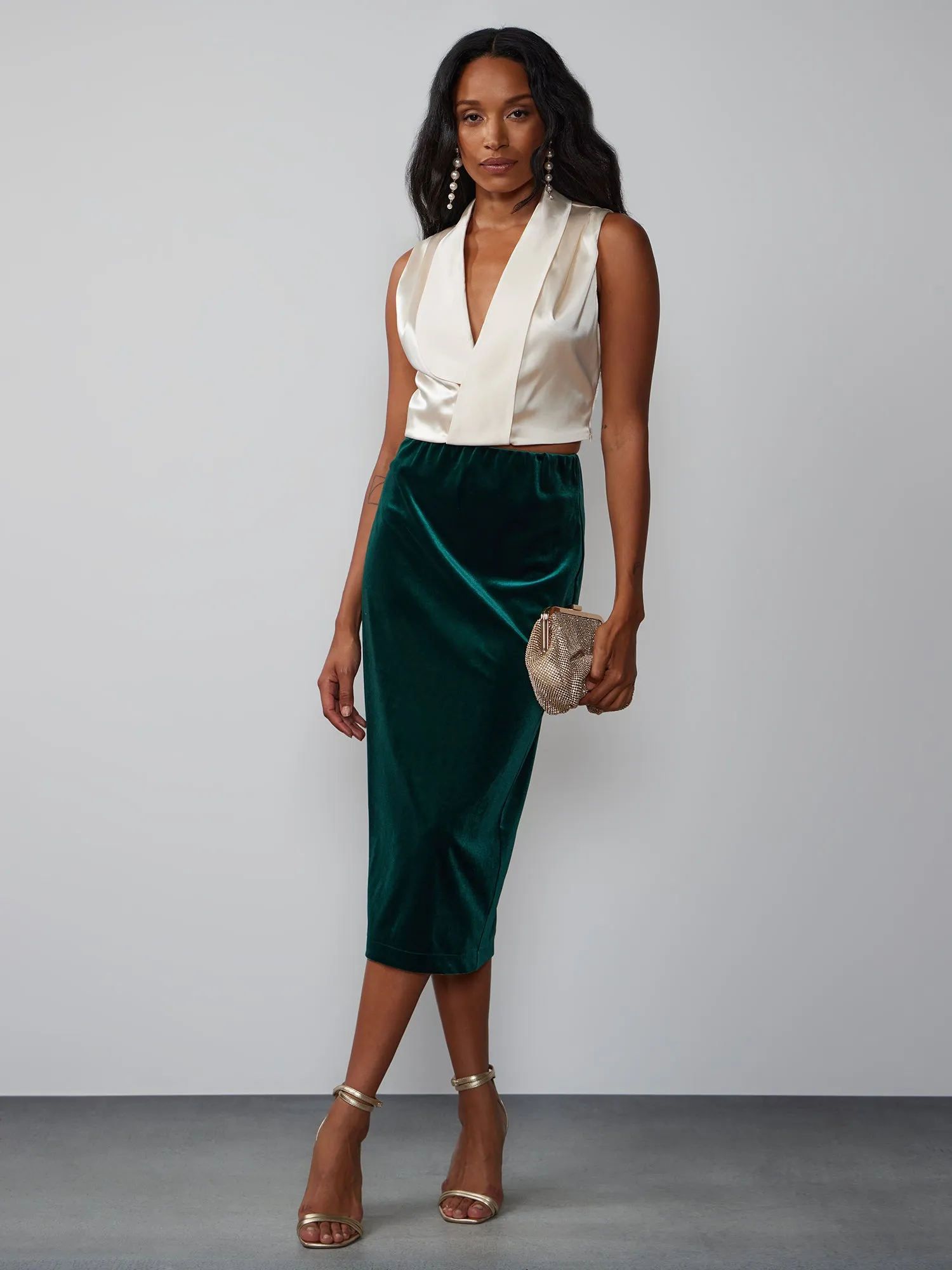 Velvet Midi Pencil Skirt