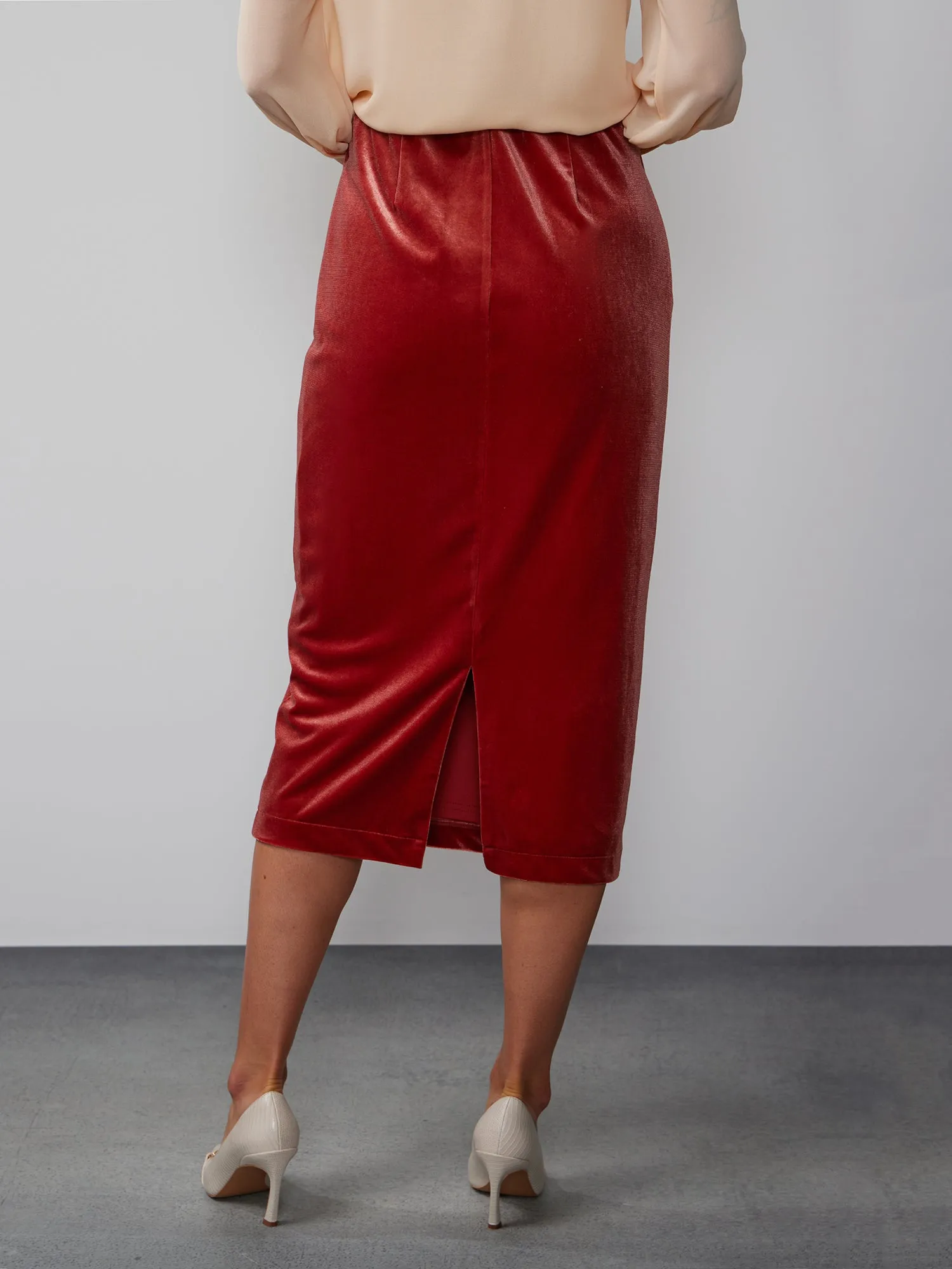 Velvet Midi Pencil Skirt