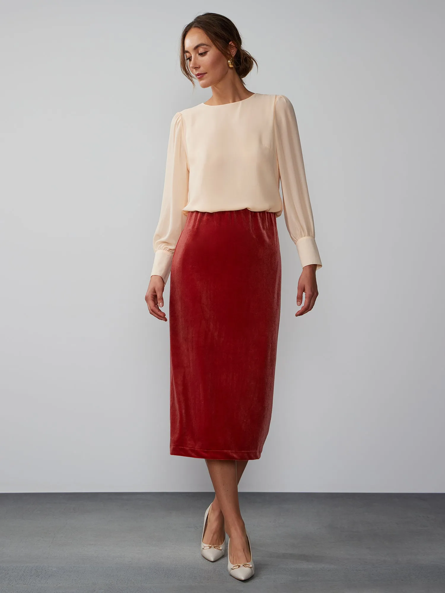 Velvet Midi Pencil Skirt