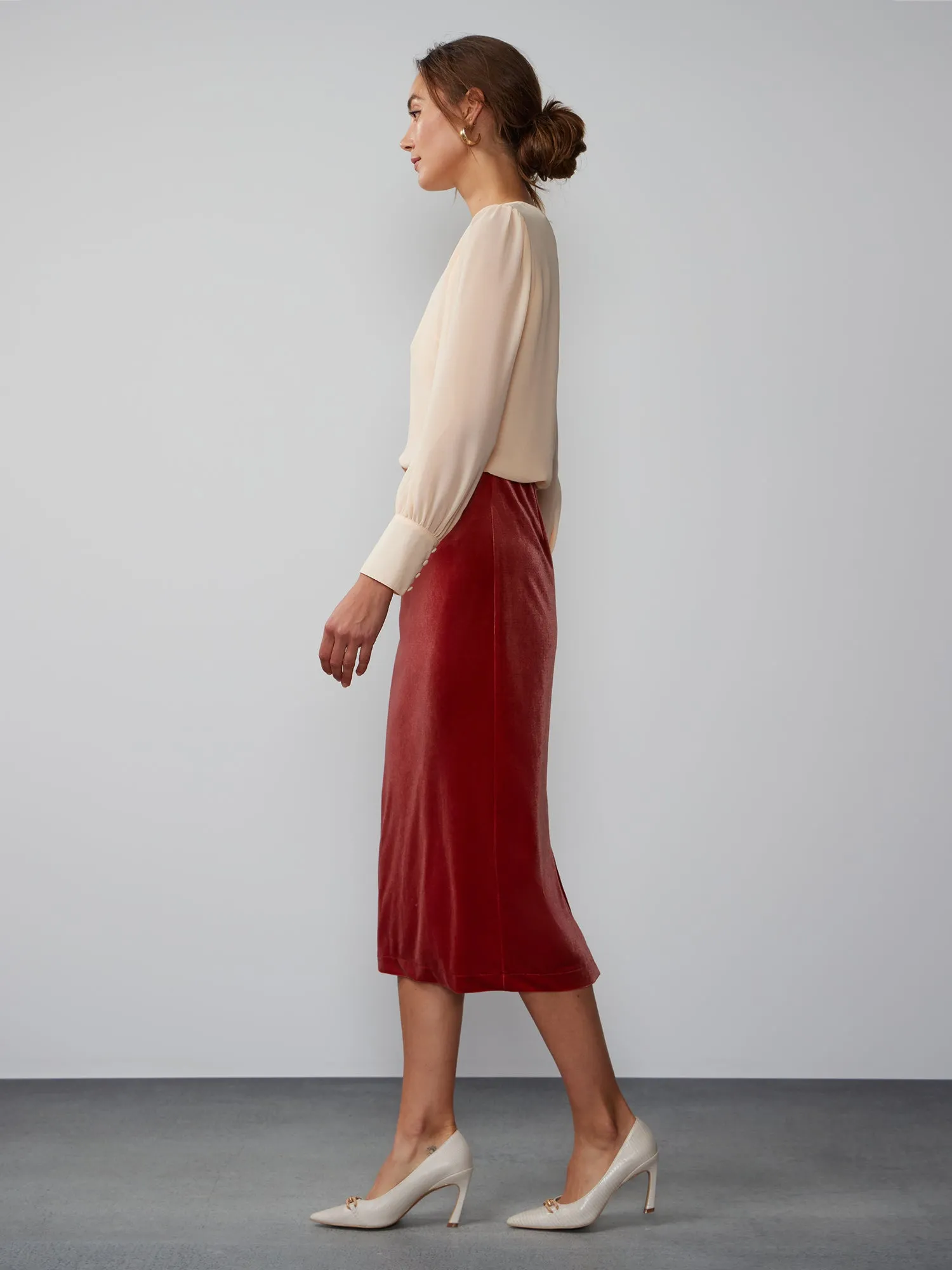 Velvet Midi Pencil Skirt