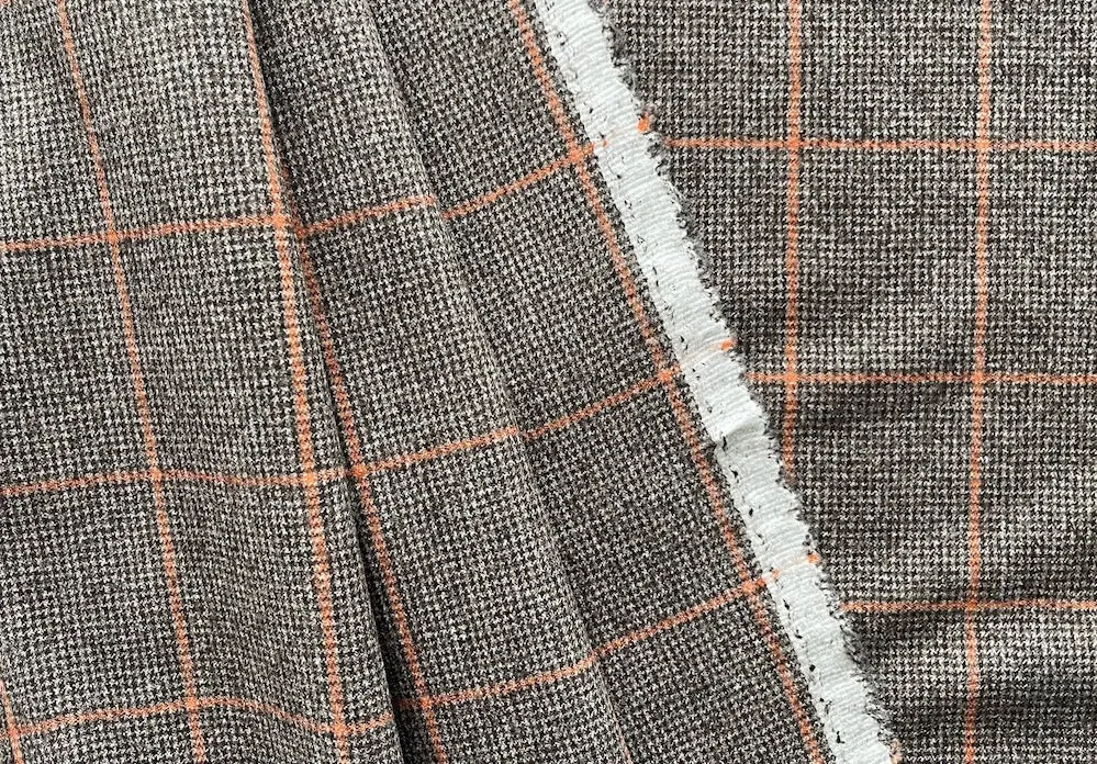 Walnut Brown & Apricot Mist Plaid Wool Flannel (Made in Italy)