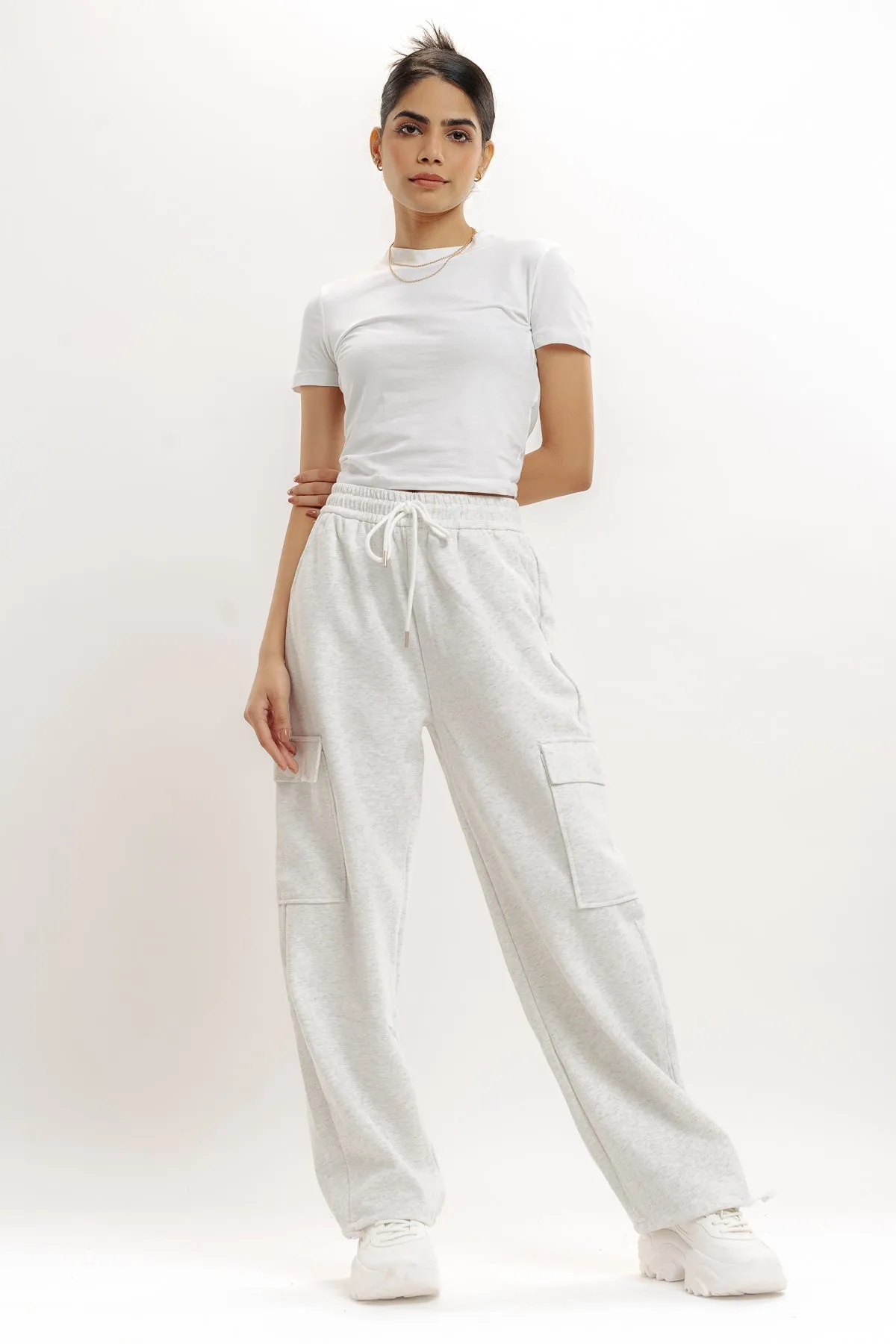 White Wide Leg Cargo Trouser