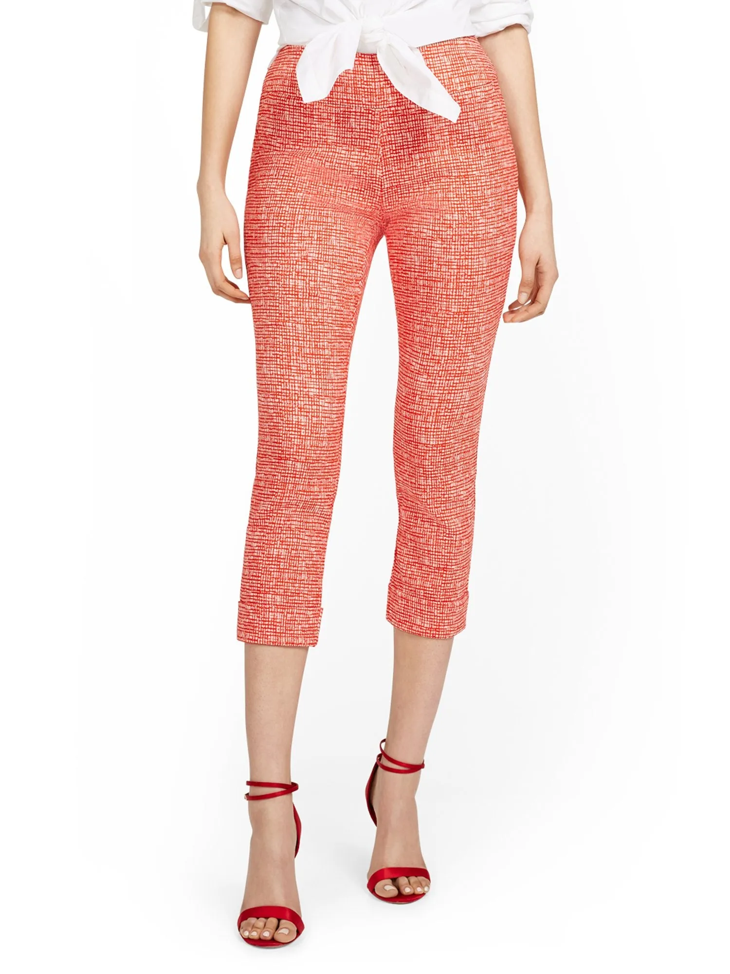 Whitney High-Waisted Pull-On Slim-Leg Capri Pant - Crosshatch