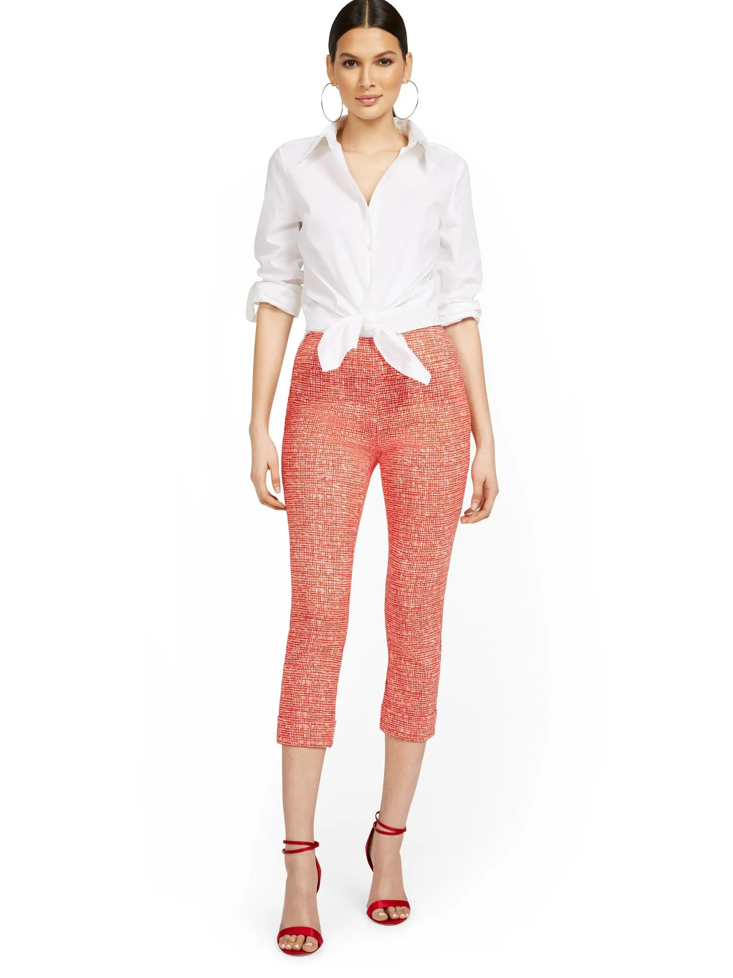 Whitney High-Waisted Pull-On Slim-Leg Capri Pant - Crosshatch