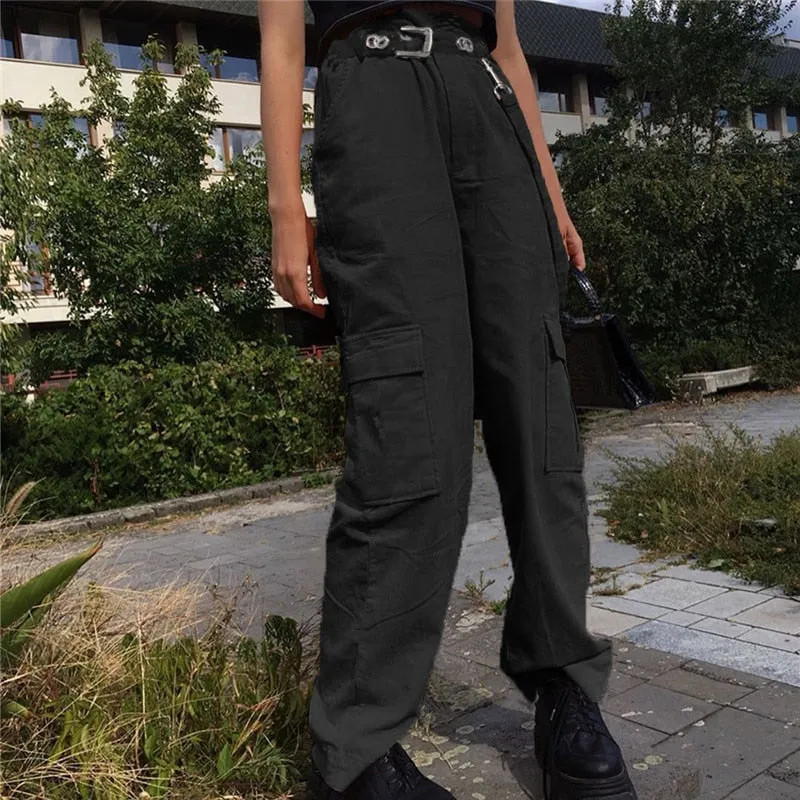 Women Casual Pockets Patchwork Cargo Pants