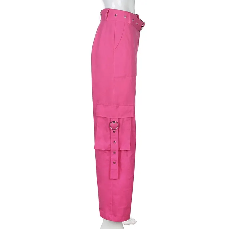 Women Casual Pockets Patchwork Cargo Pants