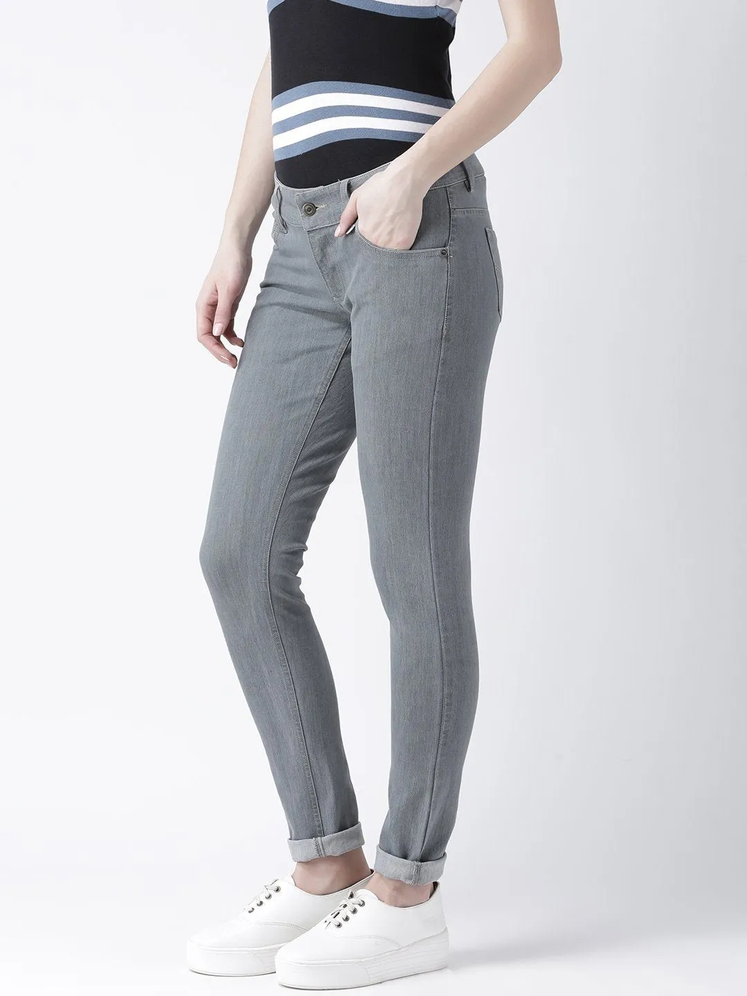 Women Grey Slim Fit Mid-Rise Clean Look Stretchable Jeans