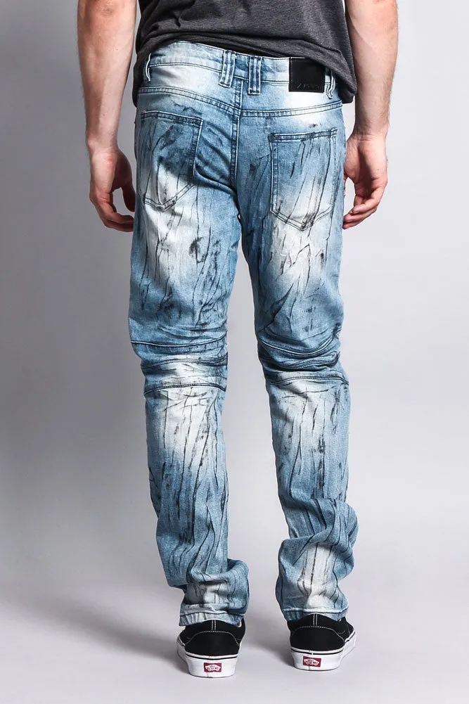 Zipper Cut Grease Wash Biker Jeans