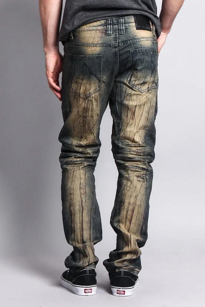 Zipper Cut Grease Wash Biker Jeans