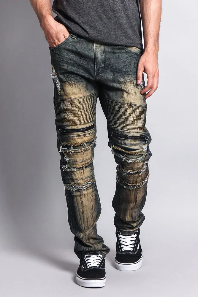 Zipper Cut Grease Wash Biker Jeans